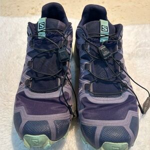 Salomon Dark Purple and Light Green Trail Shoes